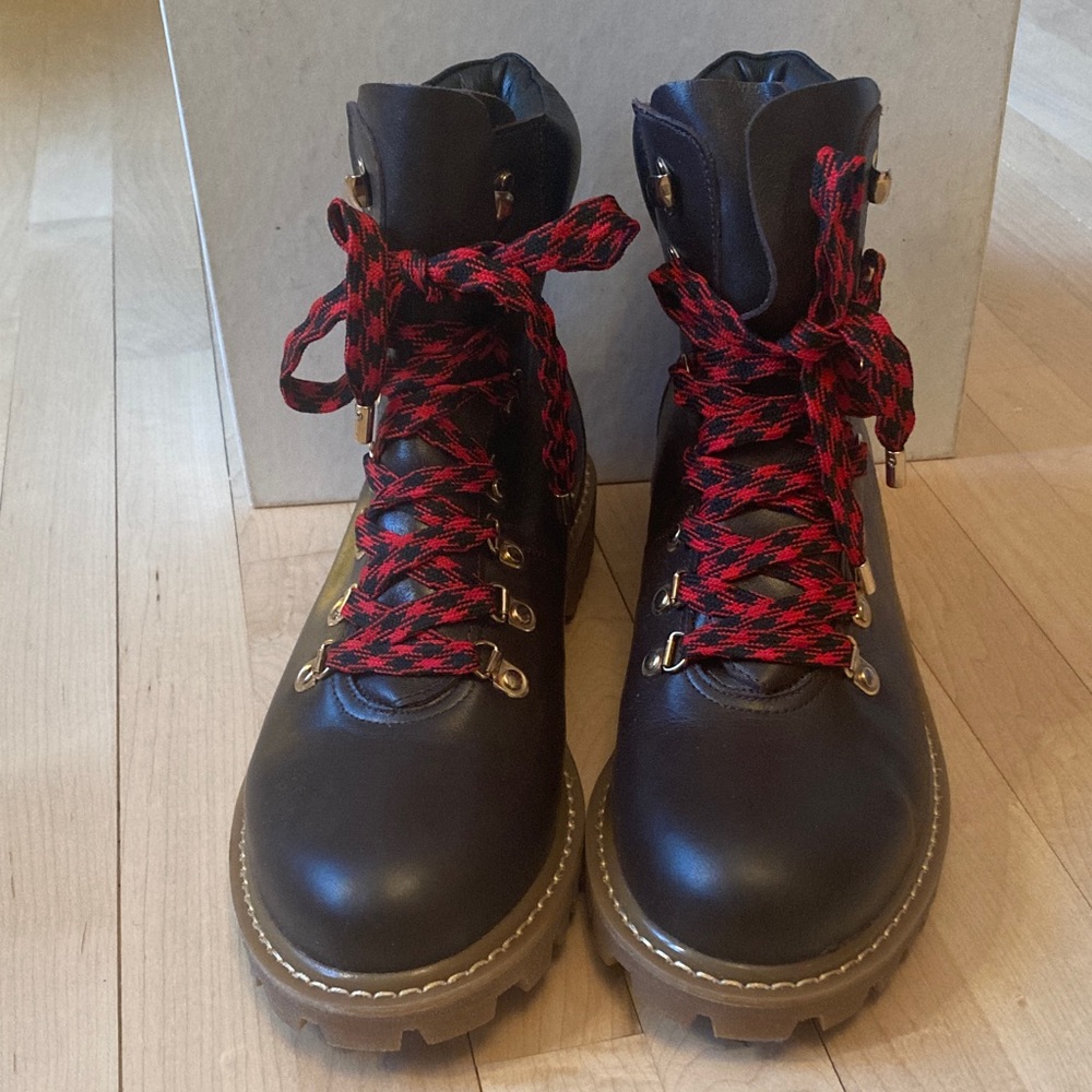 Joie Norfolk Hiker Boots, Brown Leather, Red Laces, Size 39, unworn